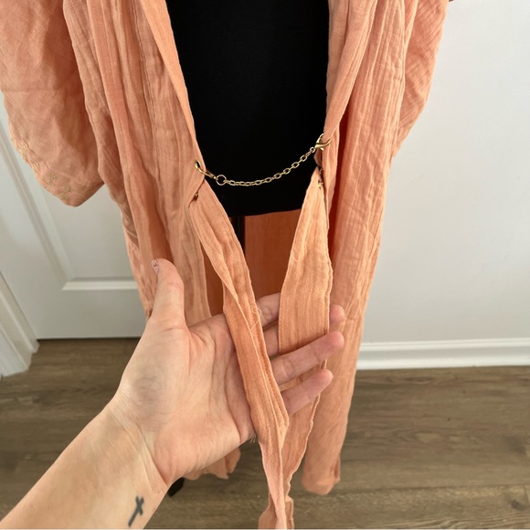 Powder ORGANIC COTTON RETREAT GOWN IN CORAL Limited Edition Beach Coverup Robe - Picture 8 of 14